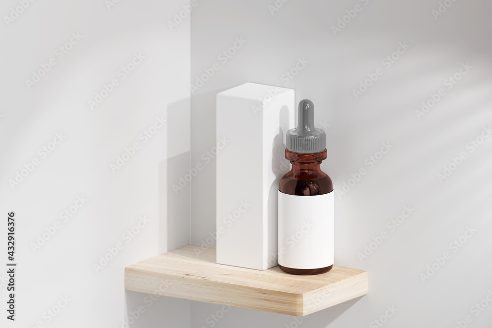 Isolated Amber Glass Dropper Bottle with Box 3D Rendering Isolated Amber Glass Dropper Bottle with Box 3D Rendering