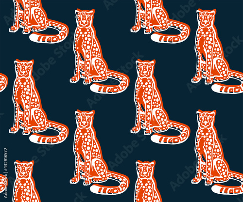 Vector background hand drawn exotic wild cat cheetah. Hand drawn ink illustration. Modern ornamental decorative background. Print for textile, cloth, wallpaper, scrapbooking
