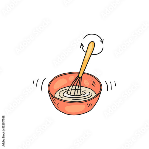 Mixing of ingredients - step of recipe cooking homemade sweet dough for pancakes