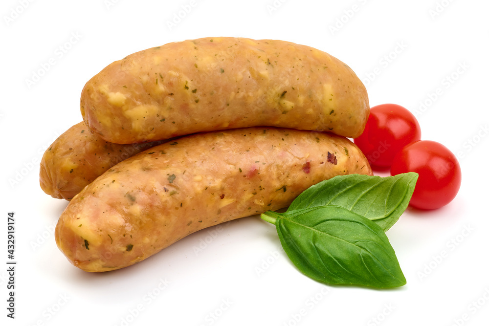 Smoked sausages for grill, isolated on white background. High resolution image Smoked sausages for grill, isolated on white background. High resolution image