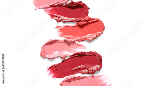 Lipstick smears different colors isolated on white background