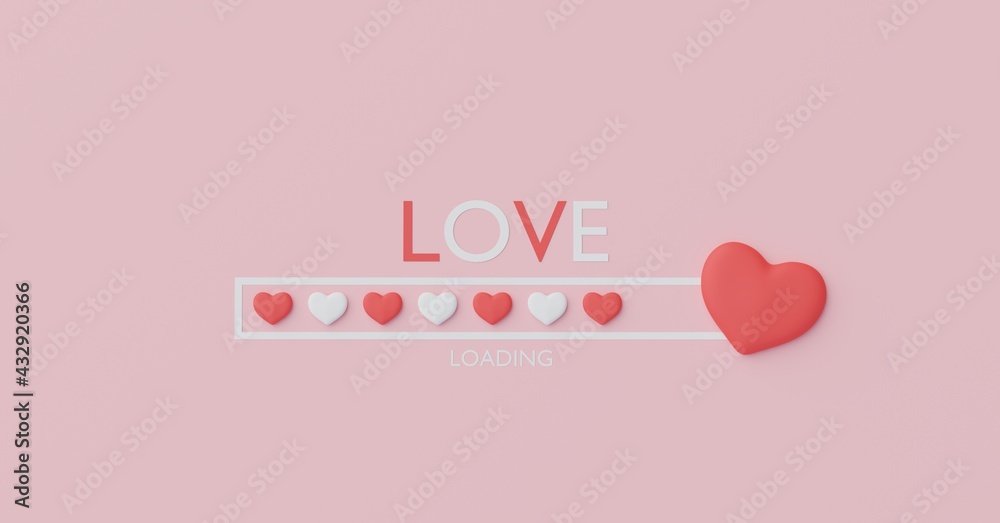 3d render minimal progress lovely heart Loading bar to complete for web banner of mock up. Love idea concept.