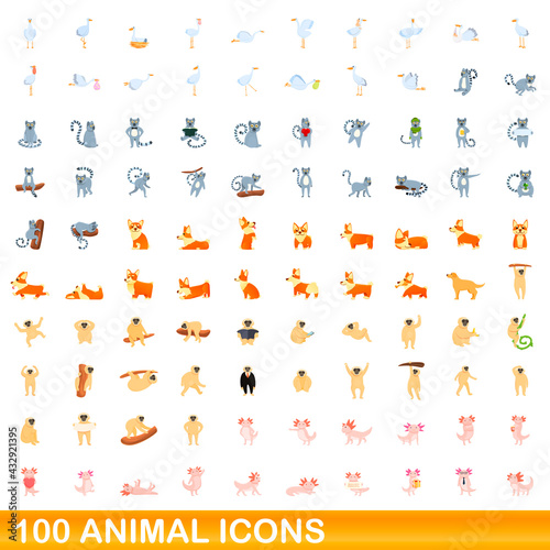 Fototapeta Naklejka Na Ścianę i Meble -  100 animal icons set. Cartoon illustration of 100 animal icons vector set isolated on white background