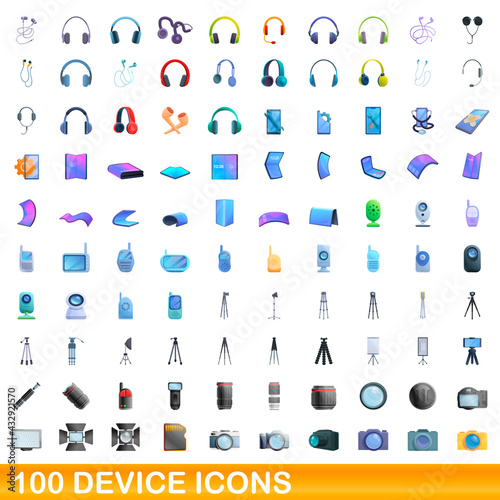 100 device icons set. Cartoon illustration of 100 device icons vector set isolated on white background