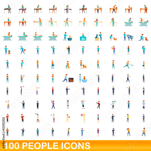 100 people icons set. Cartoon illustration of 100 people icons vector set isolated on white background