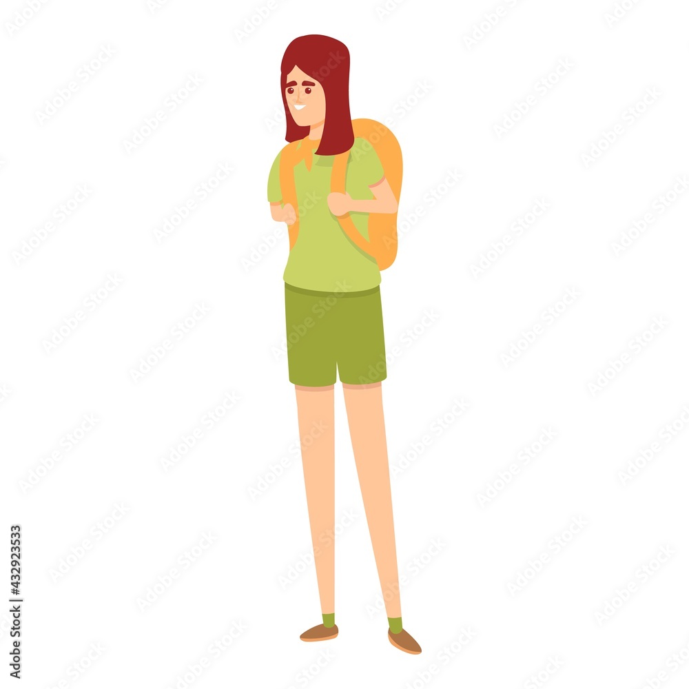Scouting girl backpack icon. Cartoon of Scouting girl backpack vector icon for web design isolated on white background Scouting girl backpack icon. Cartoon of Scouting girl backpack vector icon for web design isolated on white background