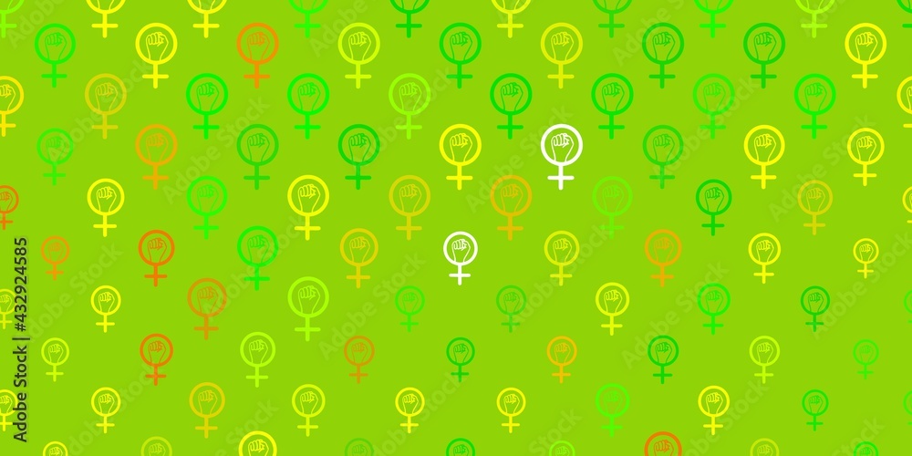 Light Green, Yellow vector pattern with feminism elements.