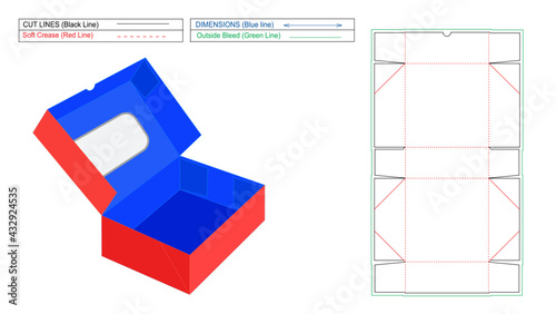 Six corner box 3D vector and dieline template