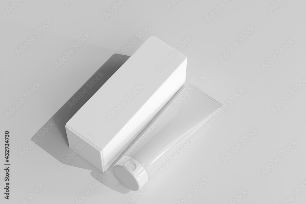 Isolated Cosmetic Cream Tube with Box 3D Rendering