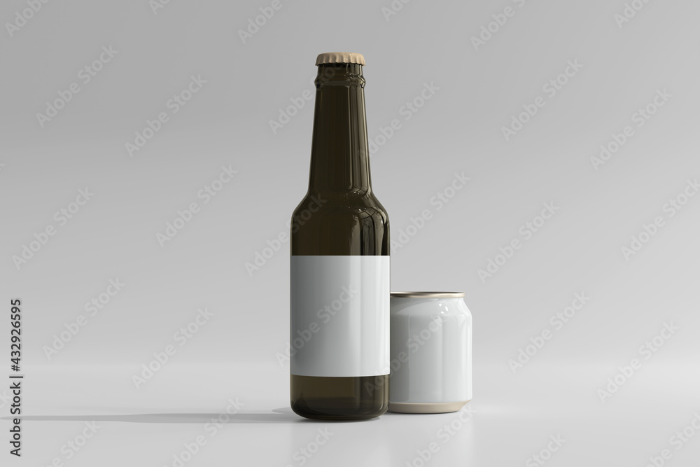 250ml Stubby Soda or Beer Can and Bottle 3D Rendering 250ml Stubby Soda or Beer Can and Bottle 3D Rendering