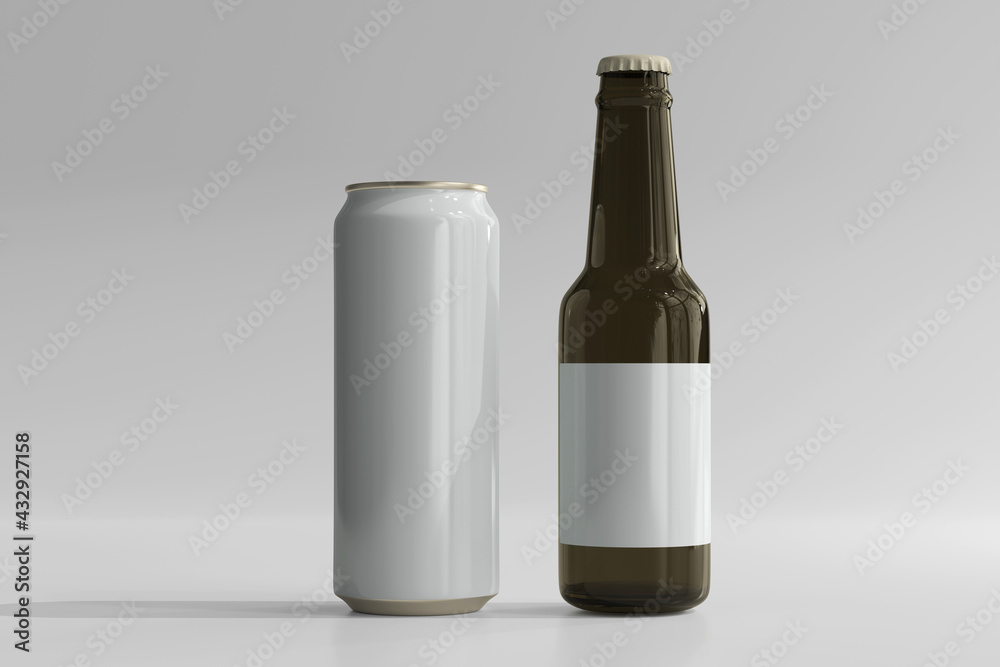 500ml Sleek Soda or Beer Can with Bottle 3D Rendering 500ml Sleek Soda or Beer Can with Bottle 3D Rendering