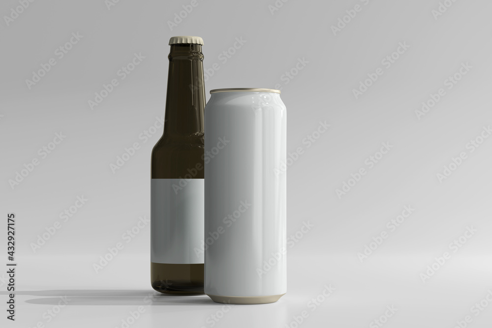 500ml Sleek Soda or Beer Can with Bottle 3D Rendering 500ml Sleek Soda or Beer Can with Bottle 3D Rendering