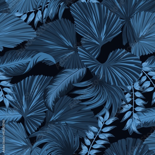 Tropical palm leaves, jungle leaves seamless vector floral pattern background.
