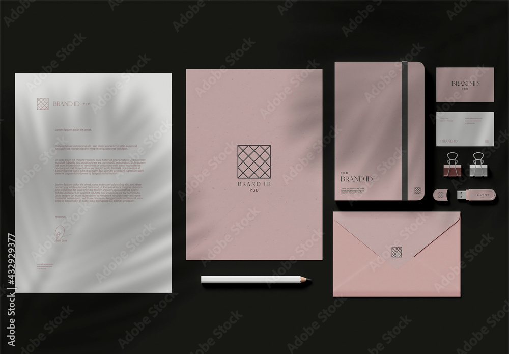 Top View of Stationery Office Set Mockup Stock Template | Adobe Stock