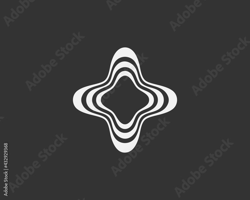 Abstract waves, distortion logo template. Creative star, cross, plus logotype vector symbol icon in minimalistic style.