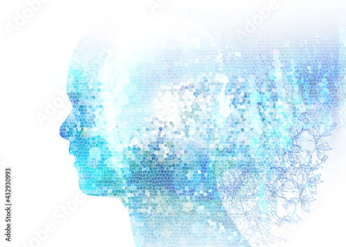 Wallpaper Mural abstract blue background, abstraction, texture, grunge, art, wallpaper, stained glass, bright, illustration, profile, design, old, background, sky, head, patern, stained glass, mazayka, abstraction, m Torontodigital.ca