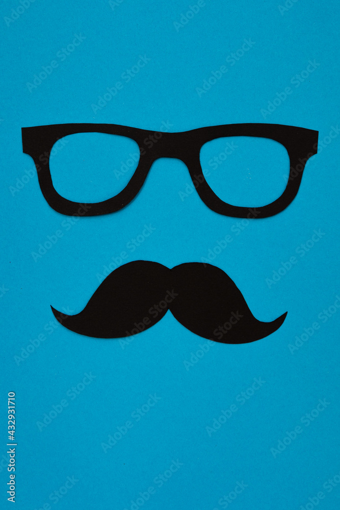 happy father day, eyeglasses and mustache on blue background happy father day, eyeglasses and mustache on blue background