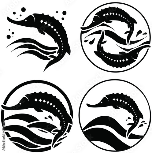 Sturgeon fish store logo vector t-shirt print fishing black caviar sea fish set
