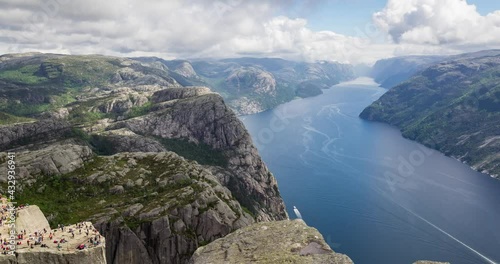Time Lapse of the Preikestolen Rock over the Lysefjord in Norway photo