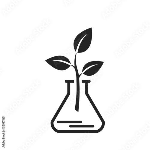 Environmental chemistry line icon. non-toxic symbol. eco, laboratory and science symbol. flask with plant sprout