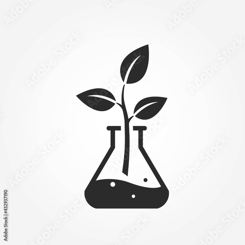 Environmental chemistry icon. non-toxic symbol. chemical flask with leaf. eco, laboratory and science symbol