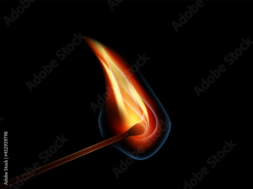 burning match on black background