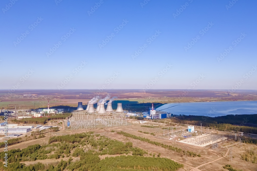 Nuclear Power Station, Aerial view the nuclear plant producing electrical energy