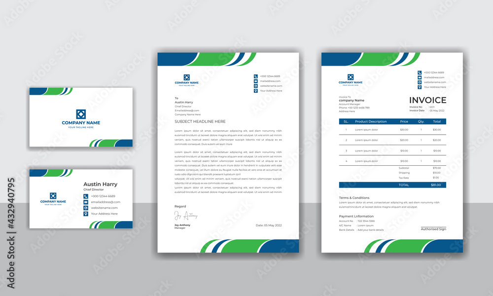 Corporate company modern identity stationery set design
