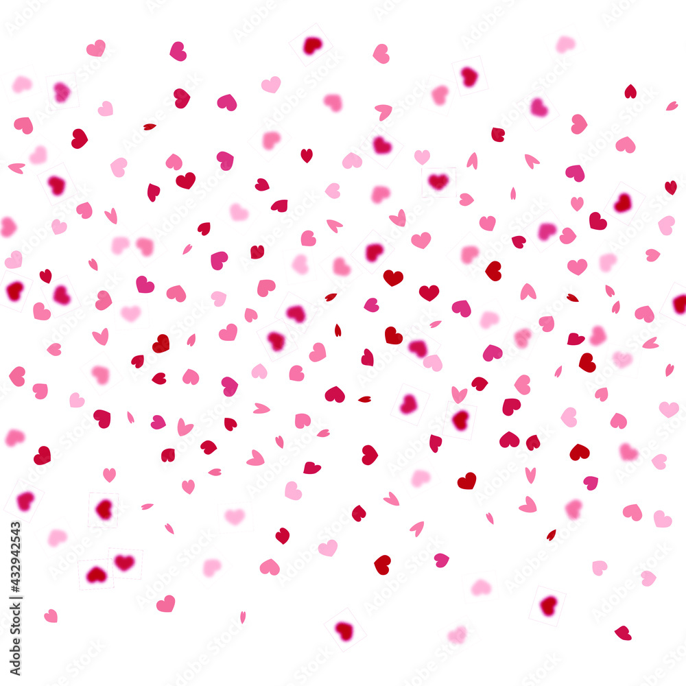 Heart Background. Red Pink St Valentine Day Card with Classical Hearts.  Exploding Like Sign. Vector Template for Mother's Day Card. 8 March Banner with Flat Heart. Empty Vintage Confetti Template.