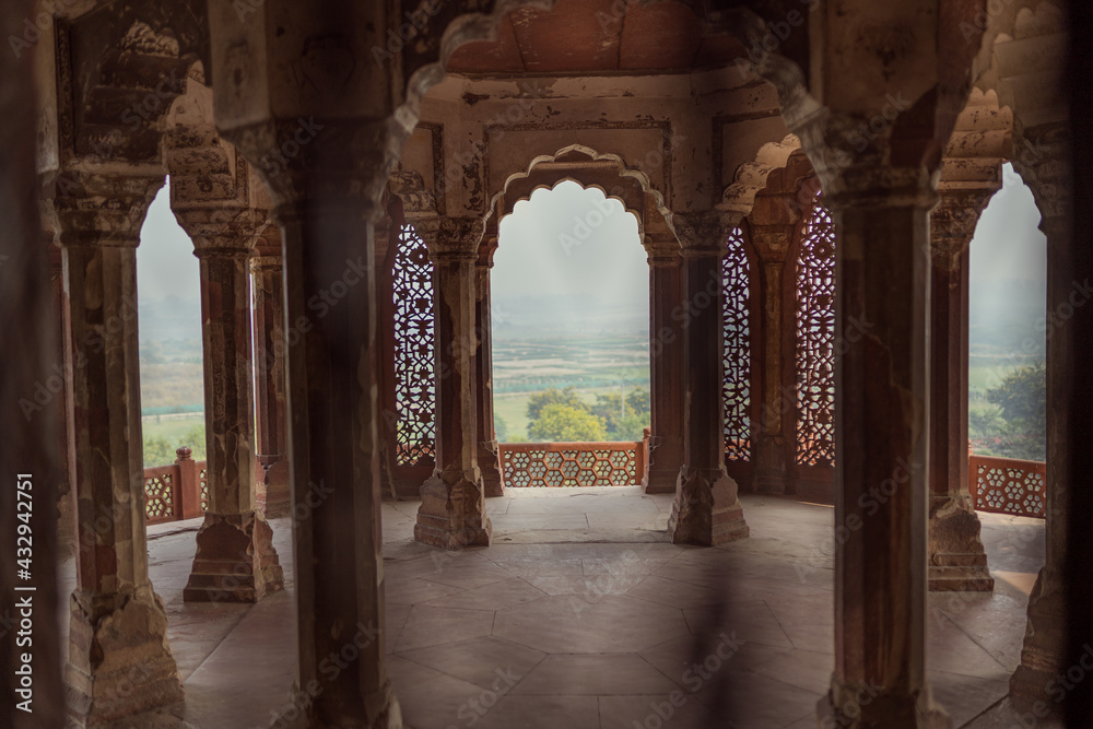 Views through the arches inside Mehrangarh Fort in Jodhpur. Picture taken on the 11/12/2019 in Jodhpur.