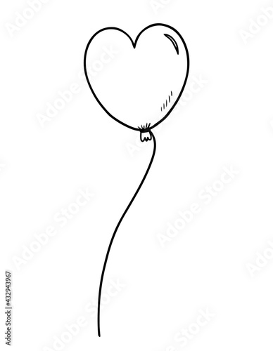 Heart shaped balloon isolated on white background. Vector hand-drawn illustration in doodle style. Perfect for cards, logo, invitations, decorations, birthday designs.