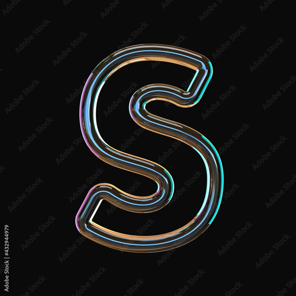 Vivid color glass font Letter S 3D