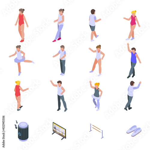 Ballet school icons set. Isometric set of ballet school vector icons for web design isolated on white background