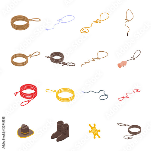 Lasso icons set. Isometric set of lasso vector icons for web design isolated on white background