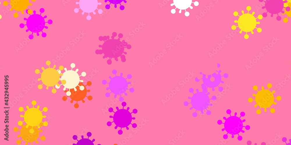 Light pink, yellow vector backdrop with virus symbols. Light pink, yellow vector backdrop with virus symbols.