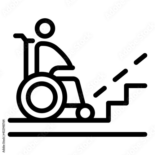 Wheelchair near stairs icon. Outline Wheelchair near stairs vector icon for web design isolated on white background