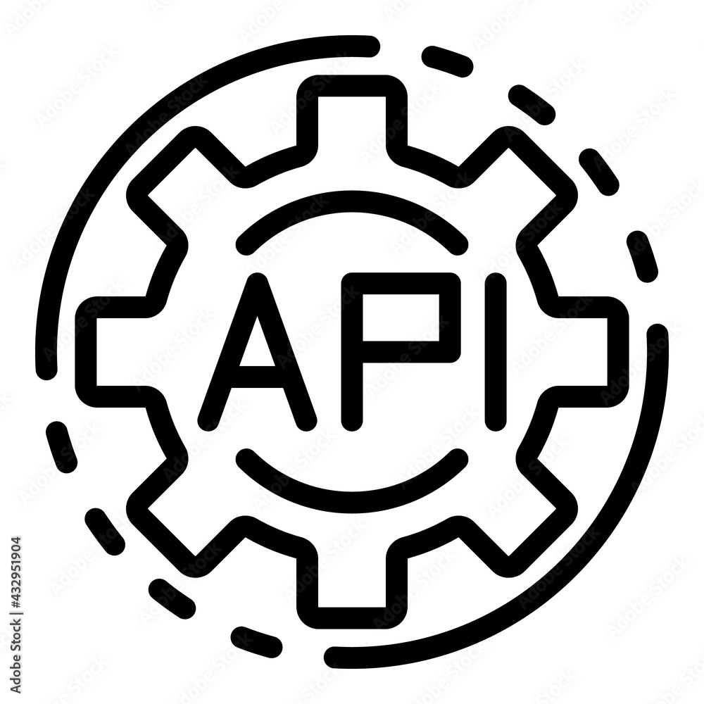 Api code gear icon. Outline Api code gear vector icon for web design isolated on white background Api code gear icon. Outline Api code gear vector icon for web design isolated on white background