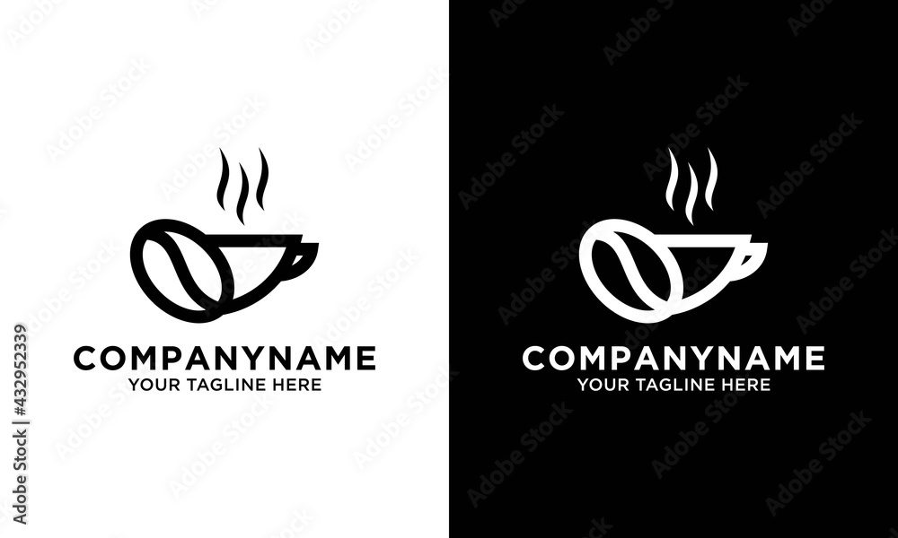 Coffee cup with beans logo Vector design template on a black and white background Coffee cup with beans logo Vector design template on a black and white background