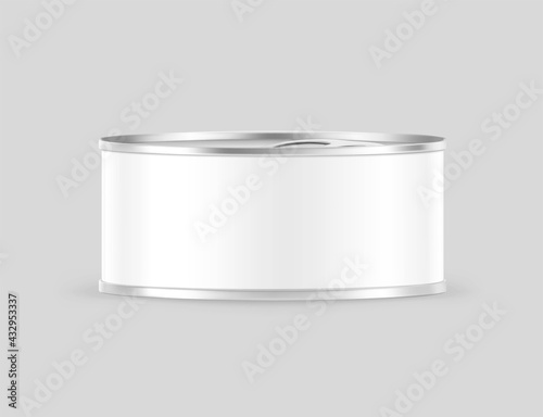 Hight realistic tin can mockup. Vector illustration on grey background. Easy to use for presentation your product, idea, design. EPS10.	