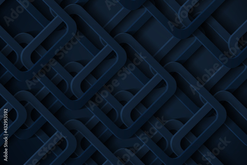 Abstract 3d background with geometric shapes dark blue papercut