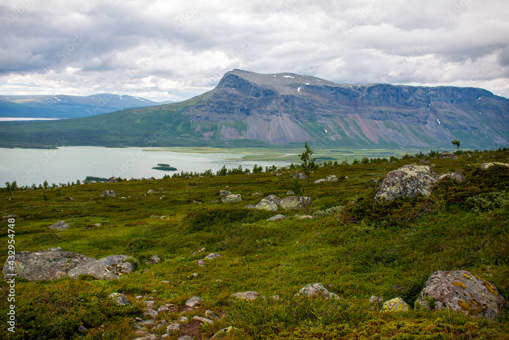 The view of Rapadalen from Kungsleden trail, Sarek National park, Swedish Lapland.
