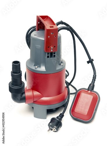 Household submersible pump with plastic housing  on white background