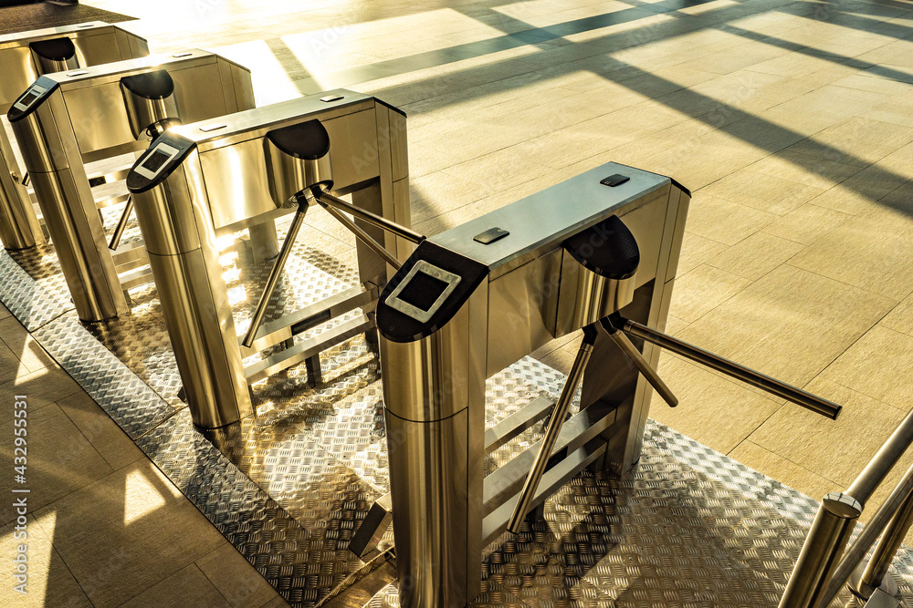 Foto de Electronic turnstiles. Access control to the building. Entrance ...