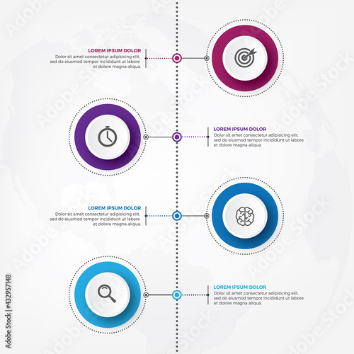 Infographic design template. Vertical timeline info graphic design vector with icon. Can be used for process diagram, presentations, workflow layout, banner, flow chart, info graph.