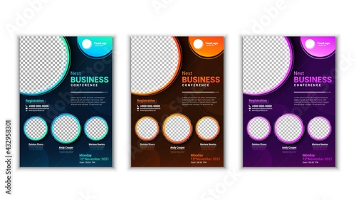 Business Conference Brochure Flyer A4 Size, 3 Isolated Design Layout Template. Vector Illustration