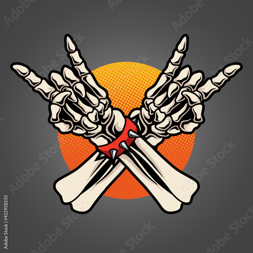 Skull hand rock n roll sign