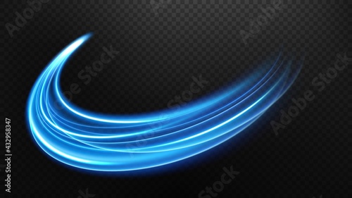 Abstract blue wavy line of light with a transparent background, isolated and easy to edit. Vector Illustration