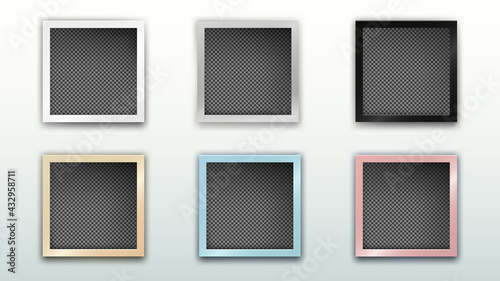 Set of Square Frames Template, Isolated on Bright Background, Vector Illustration