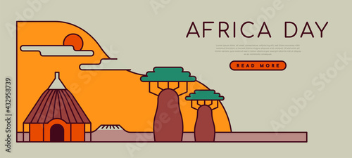 Africa Day travel landscape flat cartoon template