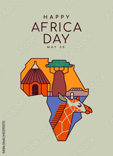 Africa Liberation Day map outline cartoon card